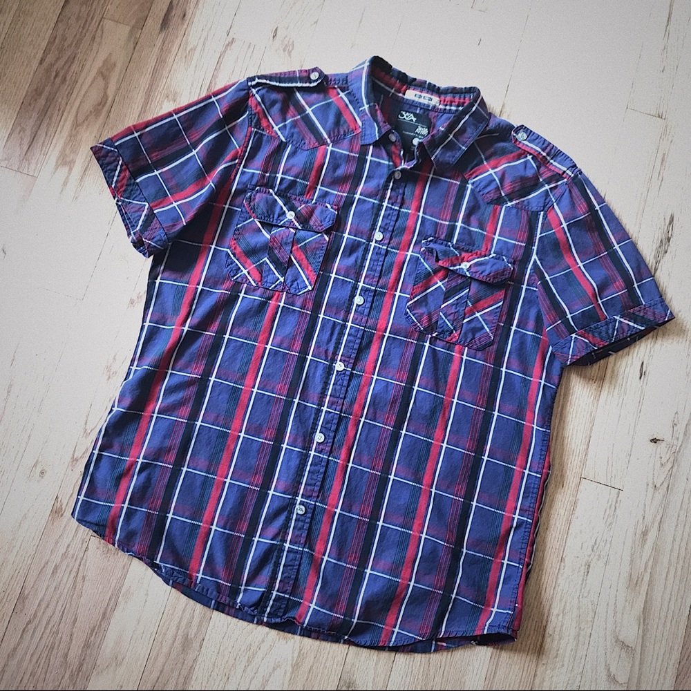 3rd & Army Blue Plaid Button-up Shirt Sz XL